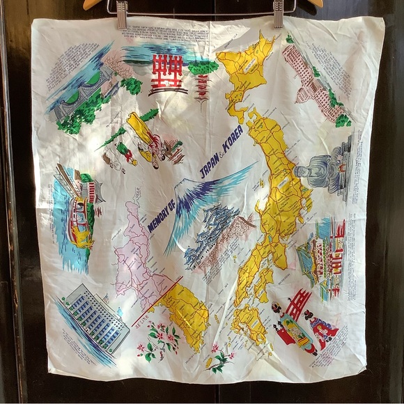 Vintage Memory of Japan and Korea Souvenir Scarf/ Wrap - Picture 2 of 2